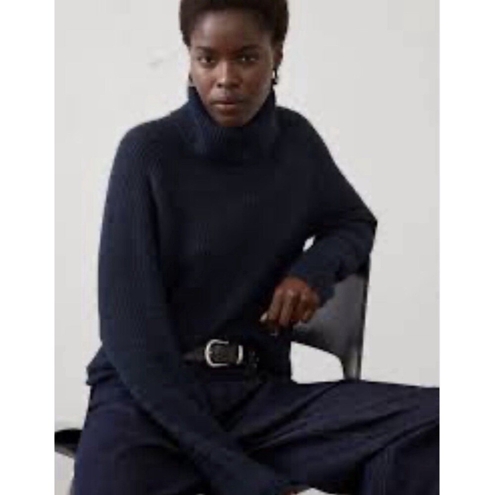 Banana Republic Brushed Turtleneck Sweater Wool Blend Blue Size Medium NWT